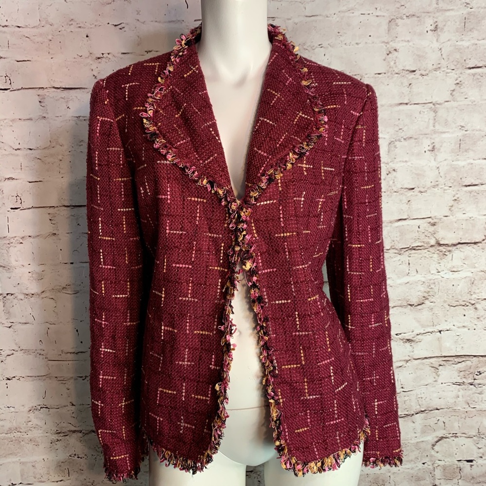 Tweed fringe pink blazer size 14 Sag Harbor